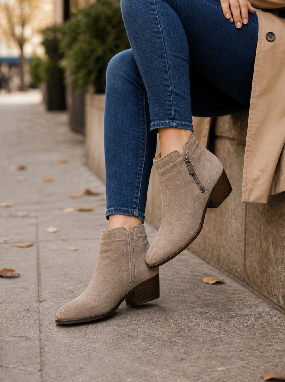 Lucky Brand Taupe Suede Ankle Boots | Western Boho Neutral Side Zip Low Heel